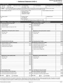 Page 1 of the HUD settlement statement